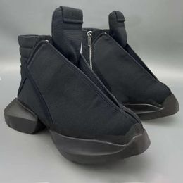 Big Szie Men Ankle Boots Pony Hoof Square Sole Breathable Canvas Zipper Fashion Sneakers Black Street Style Men's Shoes