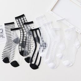 Socks & Hosiery 3 Pairs/Set Women Crystal Lace Sock Summer Transparent Silk Flower Girls Elastic Invisible Short Boat FemaleSocks