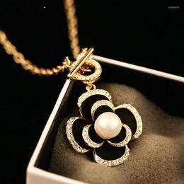 Chains Famous Black Flowers Designer Fashion Charm Jewelry Pearl Camellia Necklace For WomenChains ChainsChains Sidn22