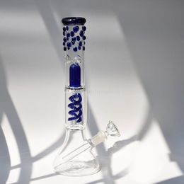 Tall Thick Glass bongs Water Pipes Downstem Perc Smoking Beaker 13.4 inch Handmade Blue glass bong Heady Dab Rigs With 14mm Bowl for Smokers Gifts Wholesale