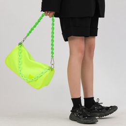Sacchi da sera estate neon giallo nylon messenger sacchetto per donne 2022 a catena acrilica casual spalla leggera sacca di ascella femmina