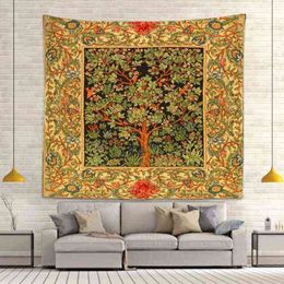 Boho Decoration Home Tree Of Life Bohemia Flower Art Wall Hanging Rugs Bedroom Mural Aesthetic Room Decor J220804