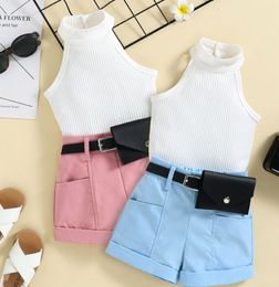 Children clothing sets high quality baby suits strap neck jacket shorts Fanny pack three piece set