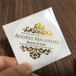 100 Pcs Real Foil Shiny Gold Custom Favours Labels Transparent Personalised Wedding Stickers 220613