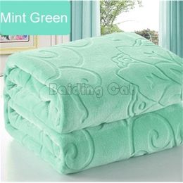Mint Green Flannel Blanket Winter Warm Soft Thick Big Coral Fleece Bedspread Multi Size As Bed Sheet Luxury Floral Blankets Y200417