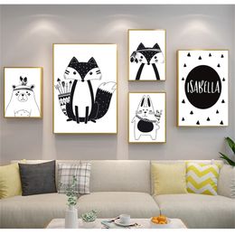 Print Painting Nordic Picture Kid Room Decor Black White Cartoon Bear Baby Nursery Wall Art Canvas Custom Name 220623