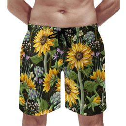 Men's Shorts Sunflower Art Board Sunflowers Blooming Beach Drawstring Cute Customs Swim Trunks Big Size 3XLMen's