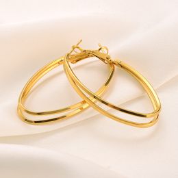 18K Solid Fine Yellow Gold GF Oval Double Hoop Earrings Big Round Earrings Party Jewelry