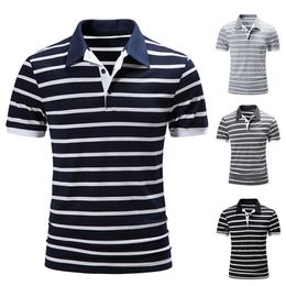 Summer Men Casual Polo Shirts Striped Men's Sportswear Jogger Polos Slim Fit Breathable Outdoor Tops Tee Shirt Stand Collar 220504