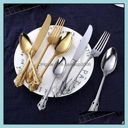 Flatware Sets Kitchen Dining Bar Home Garden Gold Dinnerware Set Wedding Luxury Cutlery Sier Stainless Steel 304 Spoon Knife Fork Drop De