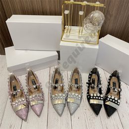 2022 SR pointed rhinestone flats Sandals Shiny Pink black grey Glitter flat soft women's shoes French Sandal Dress Shoes Sheepskin lining sergio women summer heel