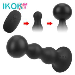 IKOKY Anal Beads Vibrator Butt Plug Inflatable Dilator sexy Toys Wireless Remote Control Male Prostate Massager 85mm