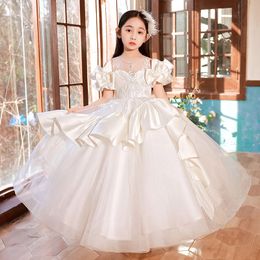 Shiny Sequins Sleeveless Tulle Tiered Tutu Girls Pageant Gowns Gorgeous Puffy Prom Dress Flower Girl Dresses For Wedding 403