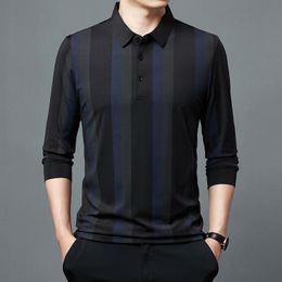 Men's Polos Plaid Stripe Casual Mens Long Sleeve Fashion Striped Shirts Patchwork Turn-down Collar Zipper Design Men Street Clothes B07Men's