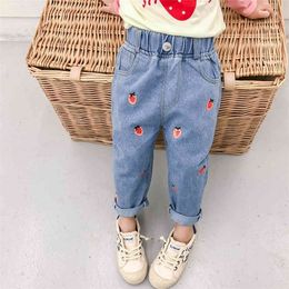 Jeans For Girl Floral Pattern Kids Girl Jeans Spring Autumn Jeans Kids Casual Style Children's Clothing 210412