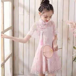 Girl's Dresses Hanfu Mesh Tassel Children Clothing 2 To 9 Year 2022 Summer Chinese Style Knee-length Dress Girls Cheongsam Fashion Kid Princ