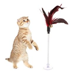 Cat Toys T84E Feather Stick Spring Suction Cup Pet Teaser Funny Interactive Wand Pen