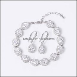 Earrings Necklace Weimanjingdian Teardrop Cubic Zirconia Cz Crystal Wedding Bracelet And Earring Bridal Jewellery Set Bridesmaid Gift Drop D