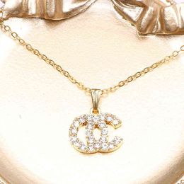 Wholesale Designer Brand Double Letter Pendant Necklaces Chain Gold Plated Crysatl Rhinestone Sweater Newklace for Women Wedding H220409