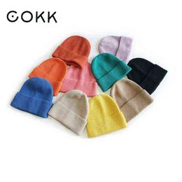 Cokk Winter Hats For Girls Boys Kids Unisex Knitted Hat Beanie Casual Simple Soft Hood Winter Cap Gorro Solid Colour outdoor J220722