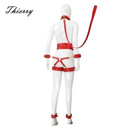 Thierry Sex Toys For Woman Men SM Bondage Set Erotic Restraint Collar & 6 Cuffs & Waistband &Connection Adults Games for Couples 220330