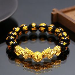 -Natural Obsidian Buddha Perlenarmband für Männer Frauen Pixiu Armband Feng Shui Schmuck 207K