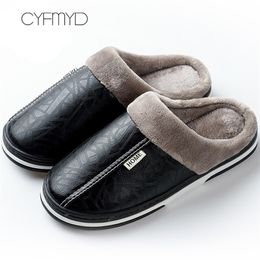 Mens slippers Home Winter Indoor Warm Shoes Thick Bottom Plush Waterproof Leather House slippers man Cotton shoes New 201026