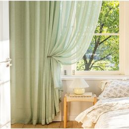 Curtain & Drapes Japanese Mint Green Curtains Gauze Simple Style Fresh Artistic Translucent Shutter Yarn Living Room Bedroom Custom SizeCurt