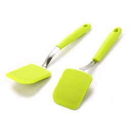 New Cooking Green Steak Non-stick Long Handle Fried Turners Shovel Silicone With Hole Kitchen Easy Clean Heat Resistant Utensils T200415