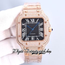 2023 SF SFW0039 Paved Diamonds Japan Miyota Automatic Mens Watch Black Roman Dial Rose Gold Steel Fully Iced Out Diamond Bracelet Super Edition eternity Watches