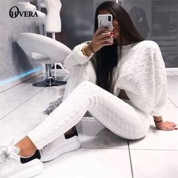 Ohvera Knitted 2 Piece Set Women Long Sleeve Crop Tops And Long Pants Sexy Winter Sweater Two Piece Set Outfits T200817