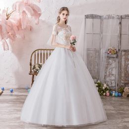Other Wedding Dresses Elegant O Neck Half Sleeve Simple Dress Beautiful Lace Flower Plus Size Up Floor Length Slim Princess Bride Gown LOthe