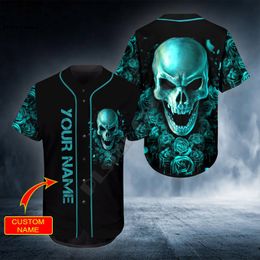 Rose Blue Skull Personalised Name Baseball Jersey Shirt 3D All Over Printed s hip hop Tops Love Gift 220713