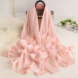 Women Silk Scarves Luxury Solid Foulard Hijab Shawls Wraps Lady Winter Long Bufanda thin 220516