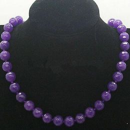 Fashion Genuine 10mm Natural Purple Faceted Jade Round Gemstone Necklace 18'' AA