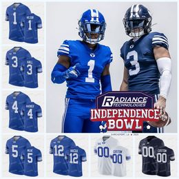 MitNess NCAA College BYU Cougars Football Jerseys 2021 Independence Bowl Jaren Hall Zach Wilson Troy Warner Puka Nacua Baylor Romney Dax Milne