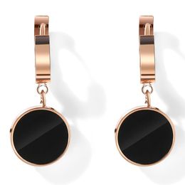 Dangle & Chandelier Titanium Steel Black Round Pendant Drop Earring For Women Rose Gold Plated Hoop Earing Jewellery EarDangle