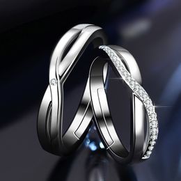 2022 Classic Personality Plated Silver Adjustable Couple Rings 1pair 2pcs Men Women Promise Engagement Finger Jewelry Valentine's Day Anniversary Gift Accessory