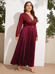 Plus Size Dresses Elegant Bright Silk Ruched Maxi Women Luxury Waistband Evening Party Clothing Night Club Dress Female OutfitsPlus