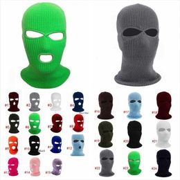 Winter Three Hole Knitted Full Face Ski Mask Beanie Hat Cycling Stretch Outdoor Sports Men Wool Party Mask