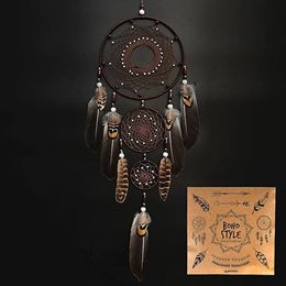 Decorative Objects & Figurines Dream Catcher Wall Decor Large Catchers With Brown Feathers Boho Room Living Decoration Dia 7.9"