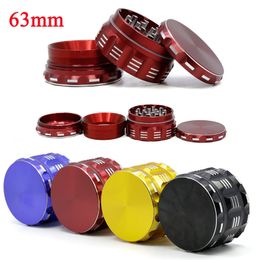 63mm Diameter 4 Layers Herb Grinders Aluminium Alloy Mental Concave Hand Grinder 5 Colours Mill Crusher Portable Smoking Accessories For Dab Rigs Glass Bongs