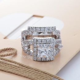 diamond wedding anniversary rings Australia - Cluster Rings Luxury 925 Sterling Silver Diamond For Women Fashion Design Wedding Anniversary Bride Ring Finger Set 2-in-1 JewelryCluster