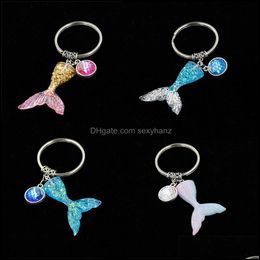 Key Rings Jewellery Fashion Drusy Druzy Mermaid Scale Fishtail Keychain Fish Shimmery Chain For Women Lady D Dhfmg