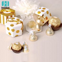 -10 unids Mini Golden Stripe Dots Caja de regalo Hexágono Boda Chocolate Bronceado Caramelo Paquete Paquete Party Decoraciones