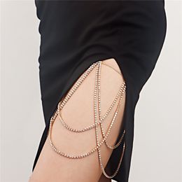 Sexy Rhinestones Leg Thigh Belly Chain Women Multilayer Tassel Shiny Crystal Harness Beach Fashion Body Jewelry Dress Decorate