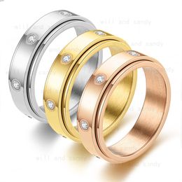 Rotatable Stainless Steel Ring Band Zircon Reliever Anxiety Rings for Women Men Fashion Jewellery Gift