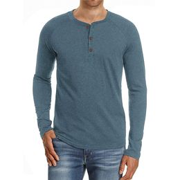 Brand Quality Cotton Men Tshirt Henry Neck Fashion Design Slim Fit Solid Tshirts Male Tops Tees Long Sleeve T Shirt For Men 220521