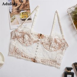Aduloty sexy lingerie mesh cutout lace flower embroidery bra comfortable push-ups eyelash underwear single piece underwear 220513