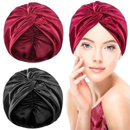 New Silky Turban Bonnets For Women Twisted Sleeping Night Cap Hair Wrap Cap For Curly Ladies Headwrap Washing Hair Face Care